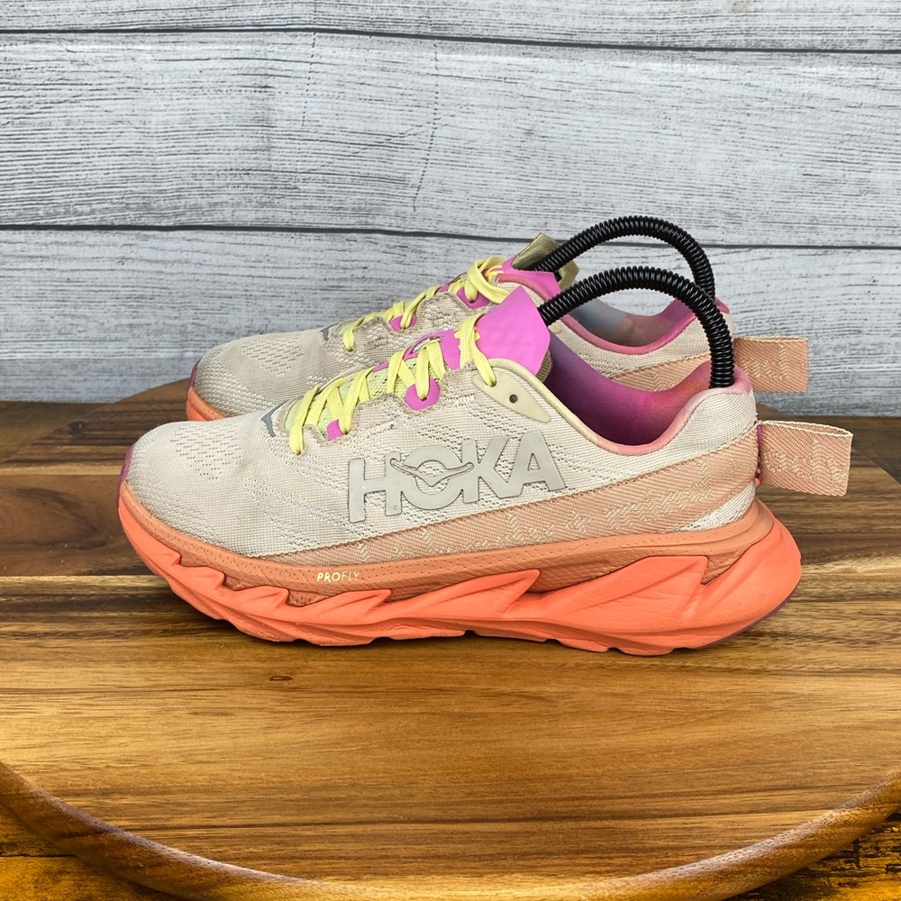 Hoka Athletic Shoes in Cream and Pink